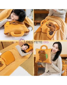 Капибара възглавница одеяло и чанта 3в1 плюшена играчка